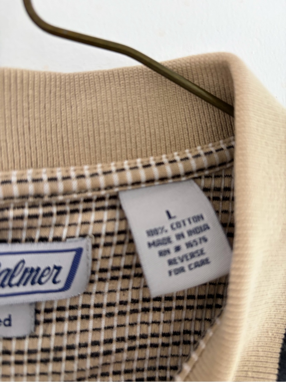 Arnold Palmer Men’s Tan Check Polo with Contrast Collar - Picture 2 of 2